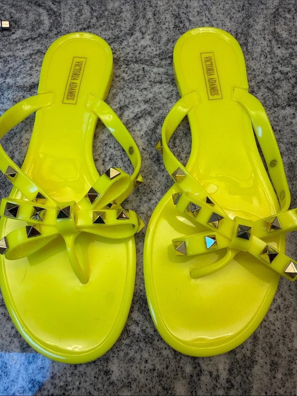 Victoria Adams Neon Yellow Studded Bow Jelly Sandals
